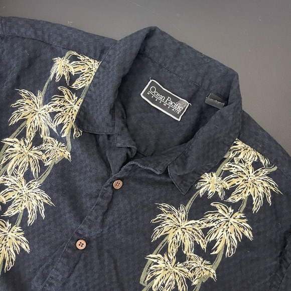 Ocean Pacific Other - OP Ocean Pacific Hawaiian Shirt Mens Large Black Tropical Print Button Up Aloha